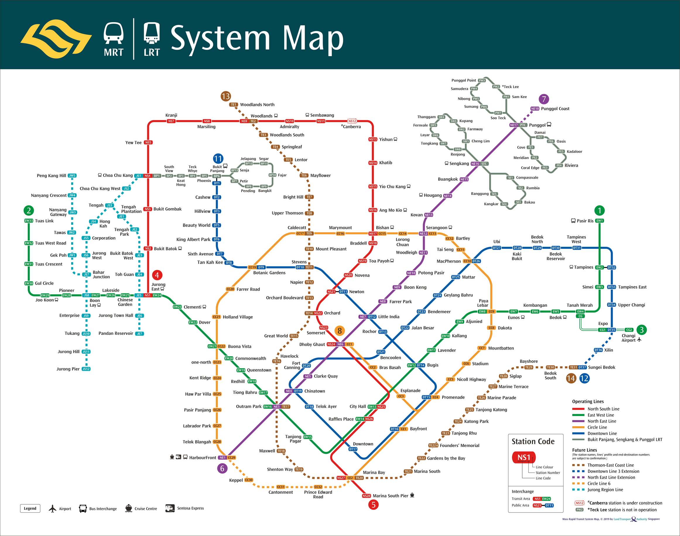 Singapore MRT Train Network Map as of January 2019 | Land ...