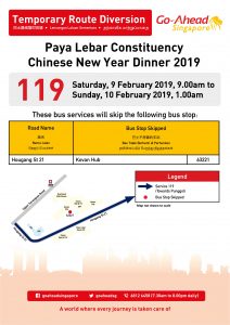 Go-Ahead Singapore Bus Diversion Poster for Paya Lebar Constituency Chinese New Year Dinner 2019