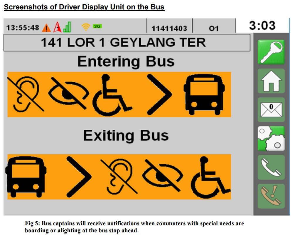 Assistive Passenger Information System - Driver Display Unit Graphics for Passenger with disabilities boarding and alighting (Photo: LTA)