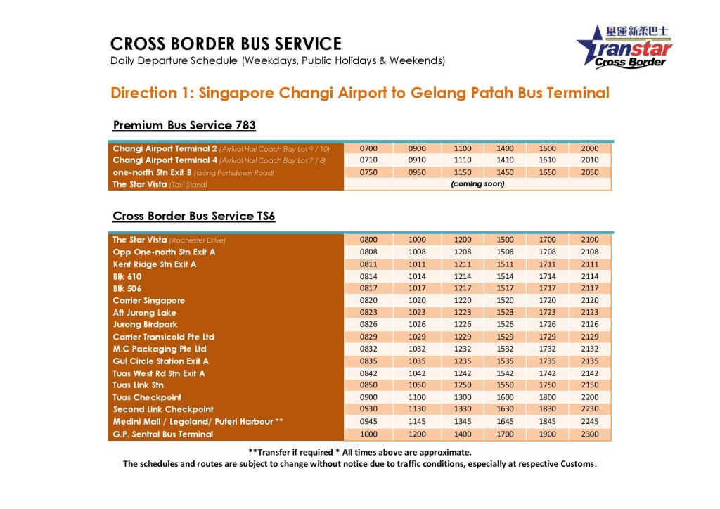 TS6 and 783 Schedule (Jan 2019) - Daily towards Gelang Patah