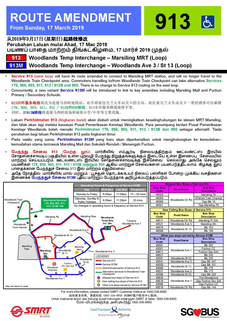 Service 913 Route Amendment & Service 913M Introduction Poster