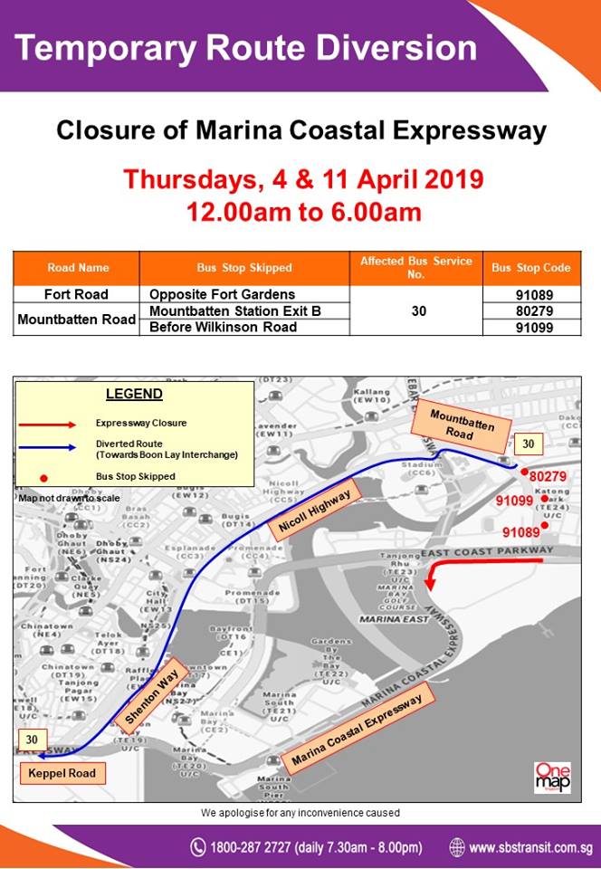 SBS Transit Poster for MCE Closure, Westbound (Apr 2019)