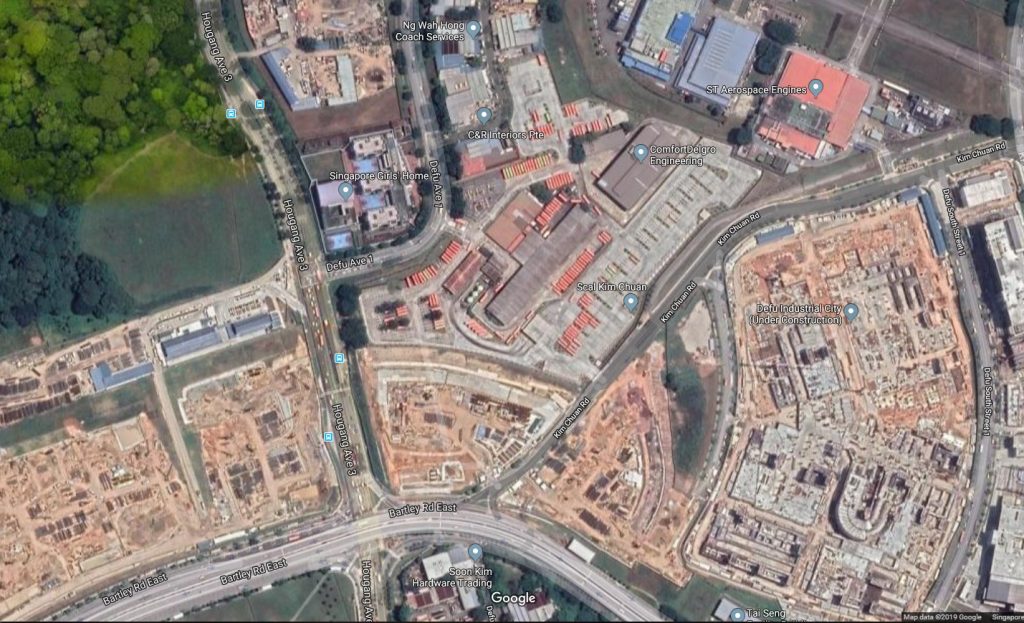 Aerial view of Hougang Bus Depot in 2019 (expanded to the north and east)