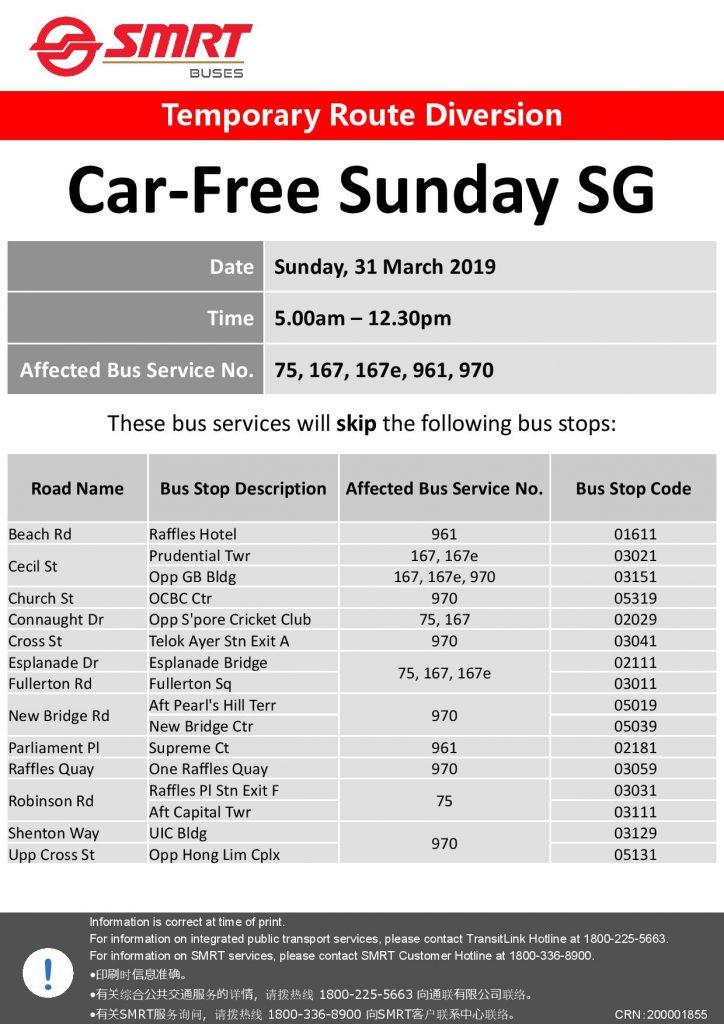 SMRT Buses Poster for Car-Free Sunday Mar 2019