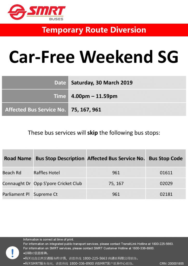 SMRT Buses Poster for Car-Free Weekend Mar 2019 (Sat)
