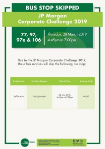 Tower Transit Diversion Poster for JP Morgan Corporate Challenge 2019