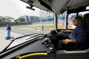 NTU-LTA-Volvo Autonomous Bus - Stopping demonstration (Photo: Nuria Ling/TODAY)