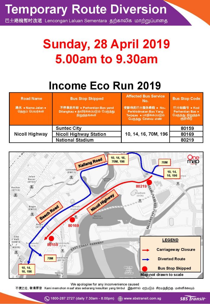 SBS Transit Route Diversion poster for Income Eco Run 2019