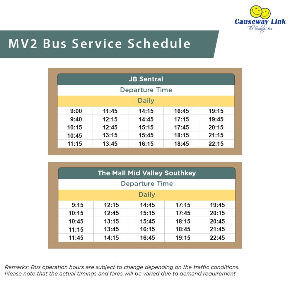 Causeway Link Bus Service MV2 Timetable