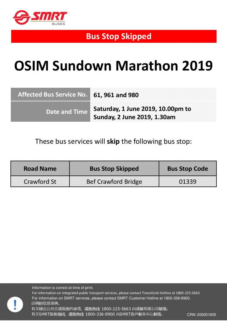 SMRT Buses Bus Stop Skipped poster for OSIM Sundown Marathon 2019