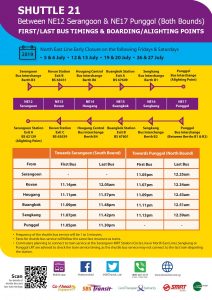 [July 2019] Shuttle 21 (Serangoon – Punggol) Departure Timings from Stations