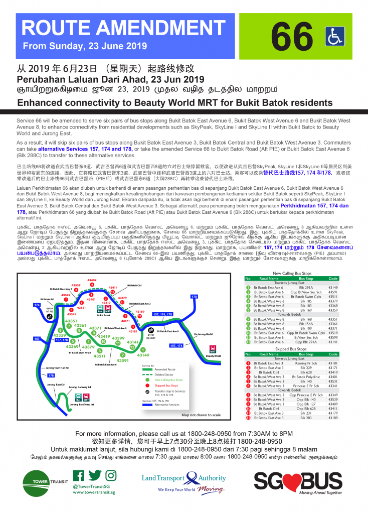 Service 66 Route Amendment (Enhanced connectivity to Beauty World MRT for Bukit Batok residents) [Updated Poster]