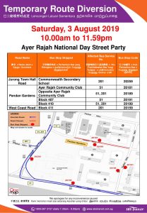 SBS Transit Route Diversion Poster for Ayer Rajah National Day Street Party 2019