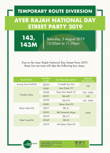Tower Transit Route Diversion Poster for Ayer Rajah National Day Street Party 2019