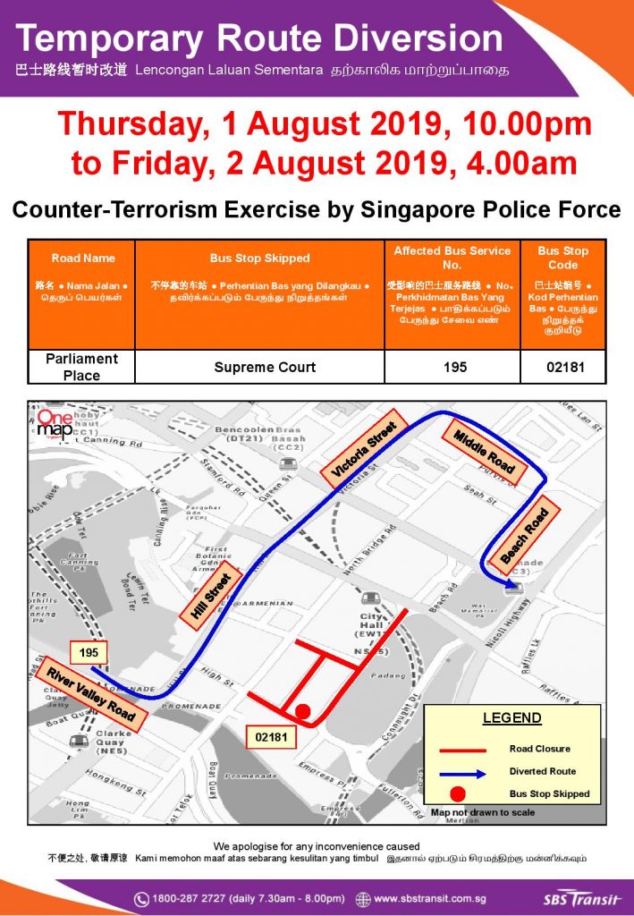 SBS Transit Route Diversion Poster for Counter-Terrorism Exercise by Singapore Police Force (Aug 2019)