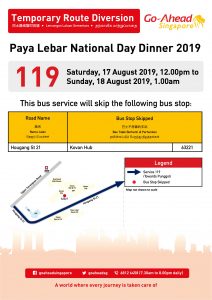 [Updated] Go-Ahead Singapore Bus Service Diversion Poster for Paya Lebar National Day Dinner 2019