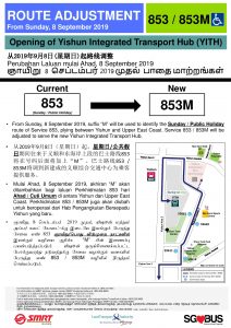 [Updated] Route Amendment for Services 853 & 853M / Renumbering of Service 853# to 853M - Opening of Yishun Integrated Transport Hub