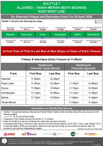 [April 2020] Shuttle 7 (Aljunied – Tanah Merah) Departure Timings from Stations