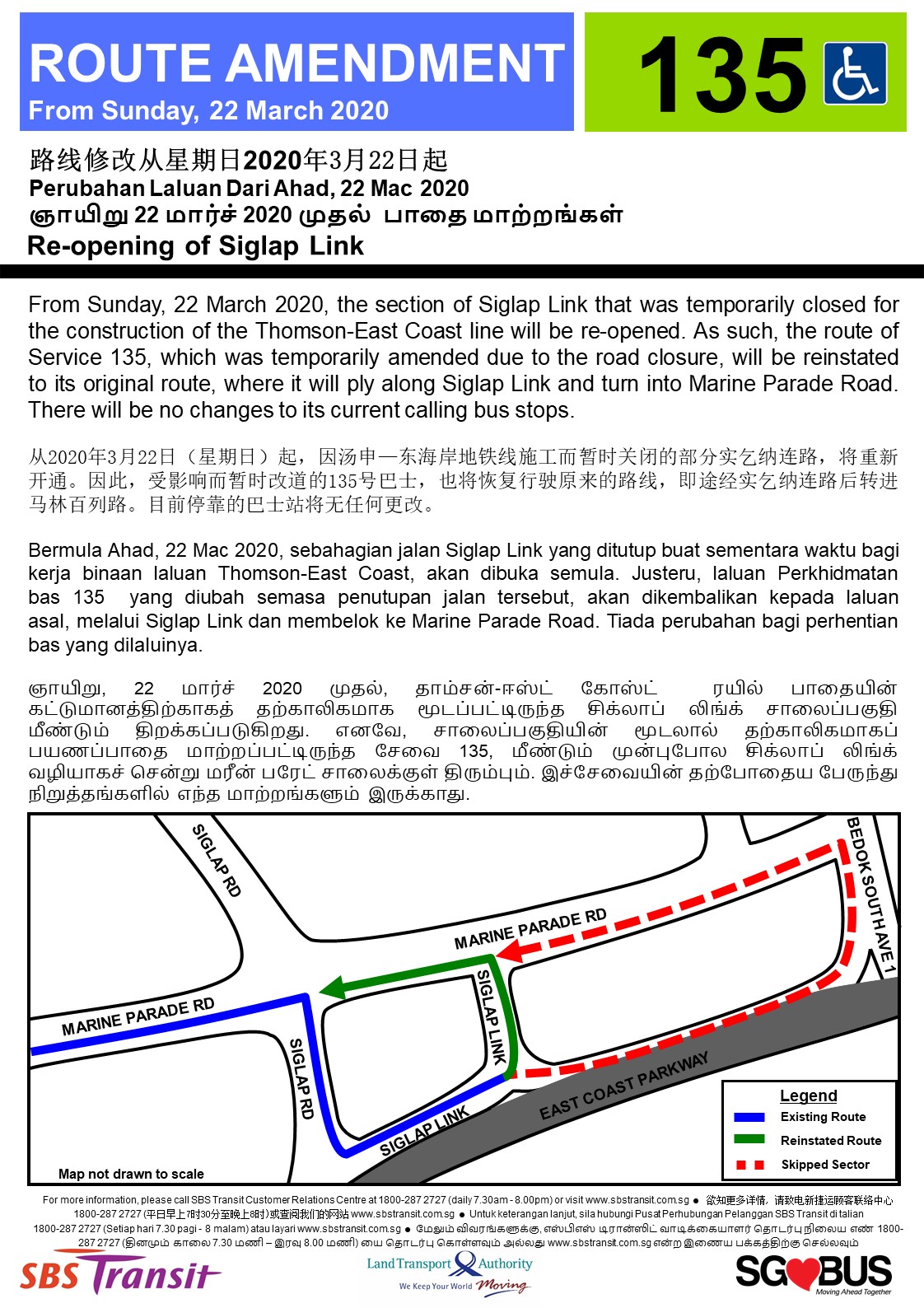 Bus 135 Route Map Service 135 Route Amendment For Re-Opening Of Siglap Link – Land Transport  Guru