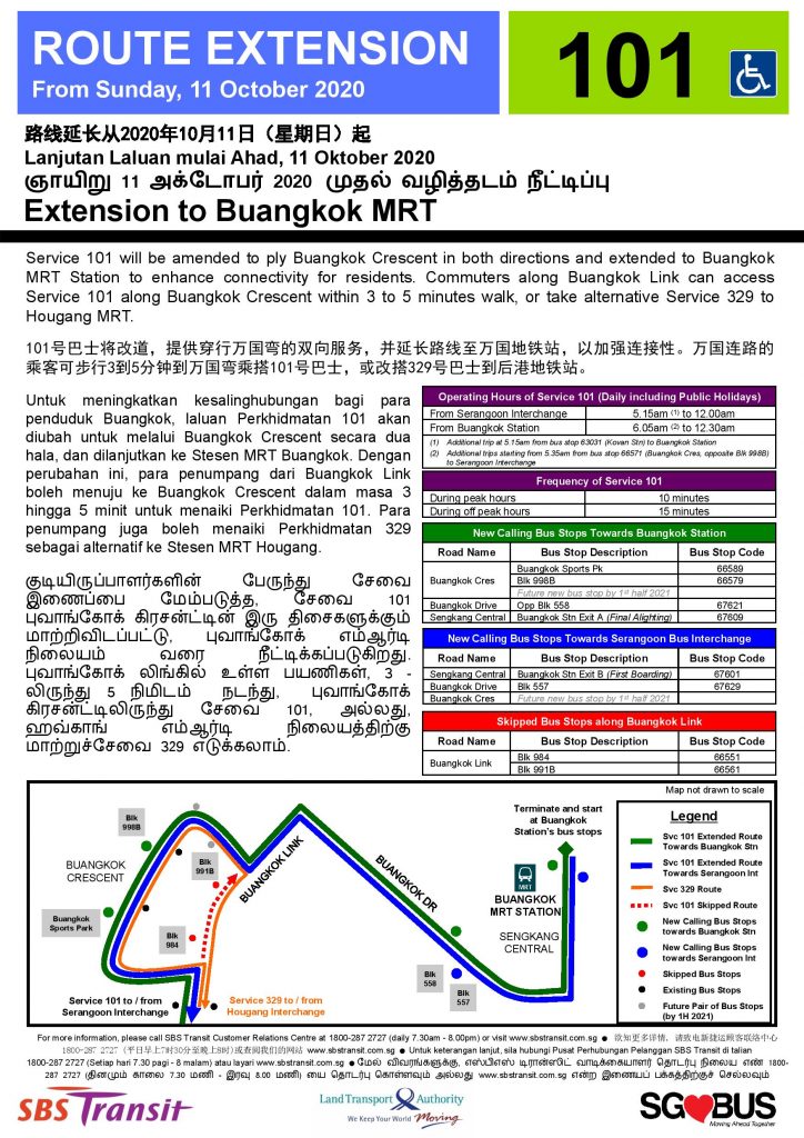 [Cancelled] Service 101 Route Extension to Buangkok MRT (Updated Poster)