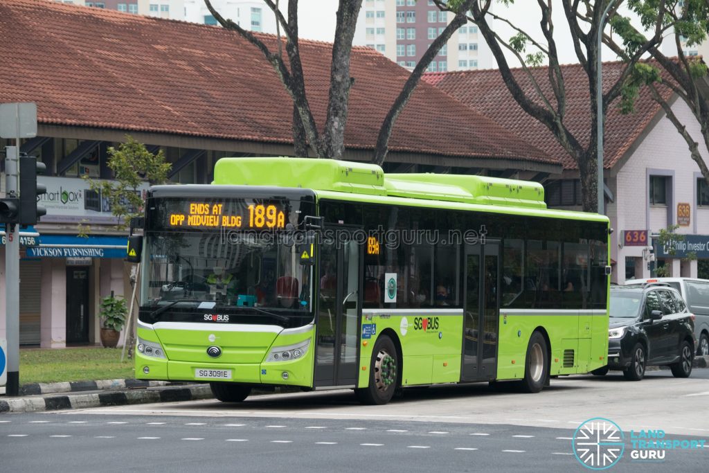 Bus 189A: Tower Transit Yutong E12 (SG3091E)