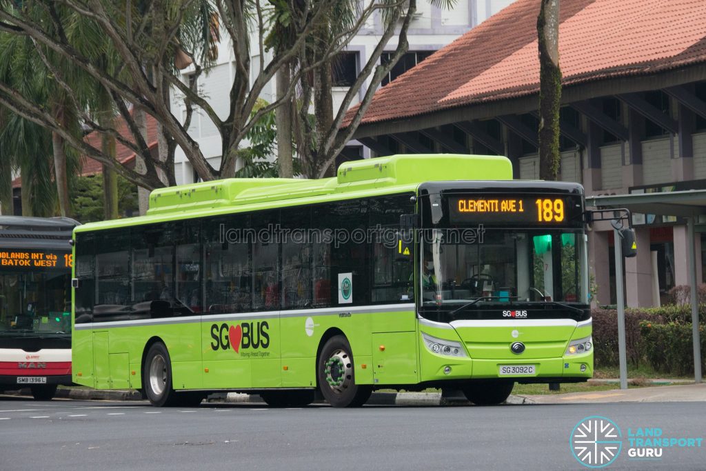 Bus 189: Tower Transit Yutong E12 (SG3092C)