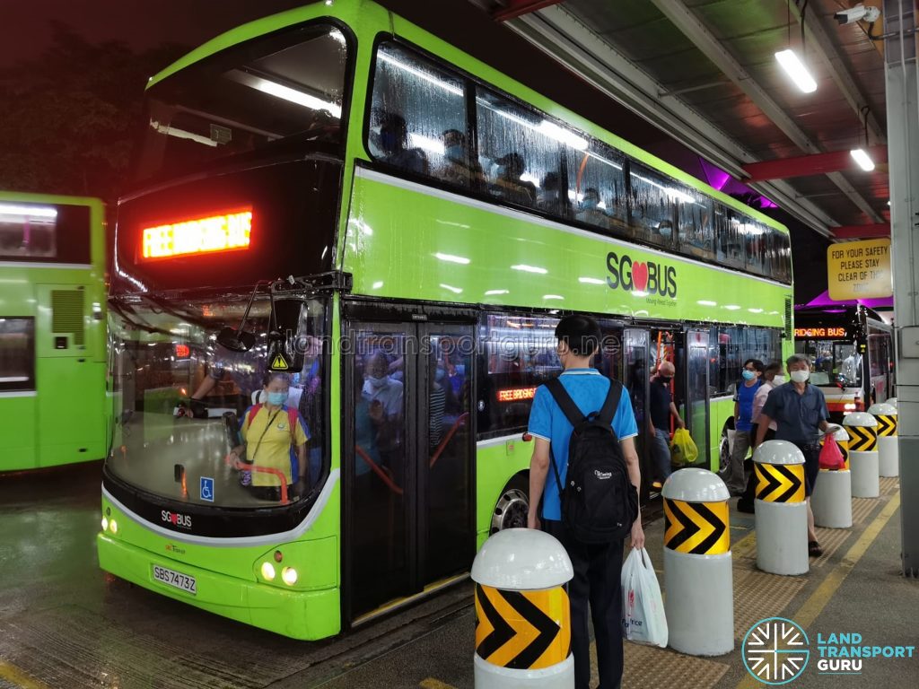SBS Transit EWL Free Bridging Bus (SBS7473Z) at Jurong East Temp Int