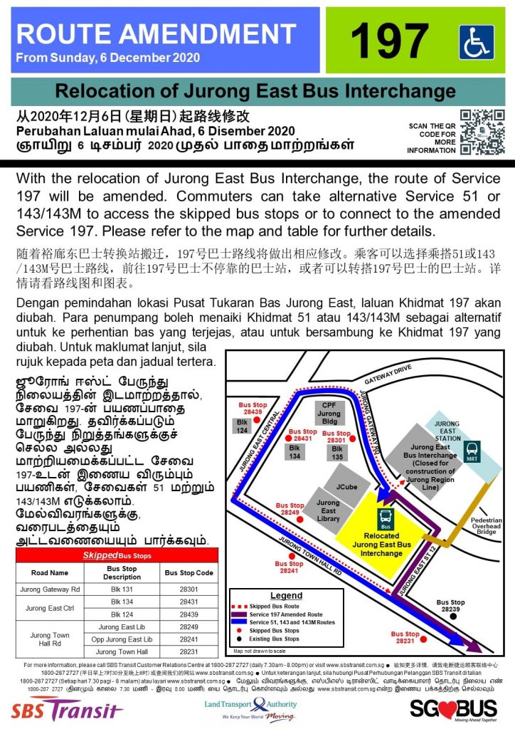 Relocation of Jurong East Bus Interchange - Route Amendment for Bus Service 197