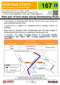 SMRT Buses New Pair of Bus Stops along Sembawang Road for Service 167