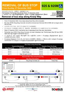 SMRT Buses Poster for Removal of Bus Stop along Kranji Way