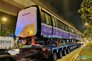 Alstom Metropolis C851E on delivery to Sengkang Depot