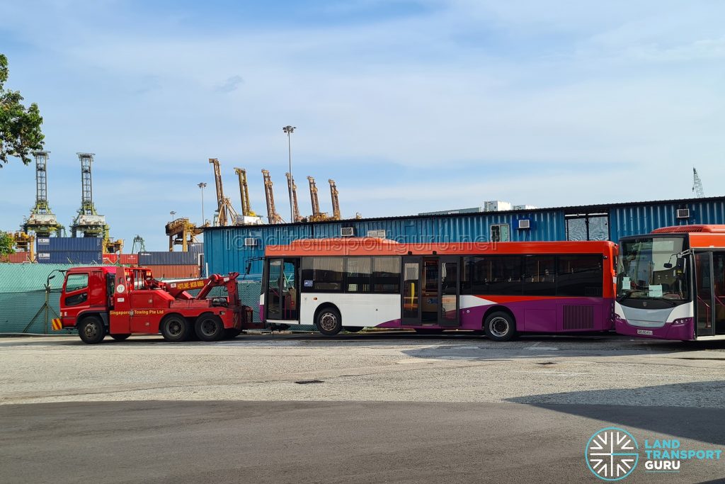 Retired Scania K230UB Bus towed to Keppel