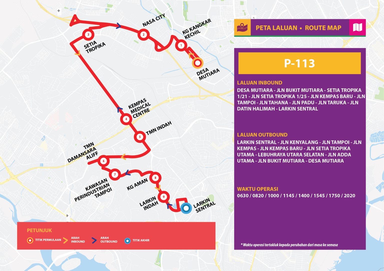 Bas Muafakat Johor P113 – Route Map (Nov 2018) | Land Transport Guru