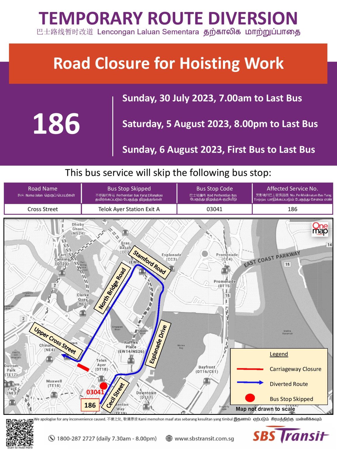 SBS Transit Temporary Route Diversion Poster for Road Closure for