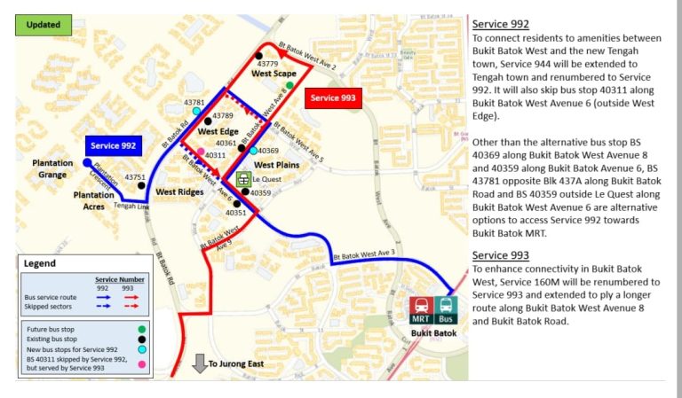 Updated Routing of Services 992 & 993 in Bukit Batok West (Image: Amy ...