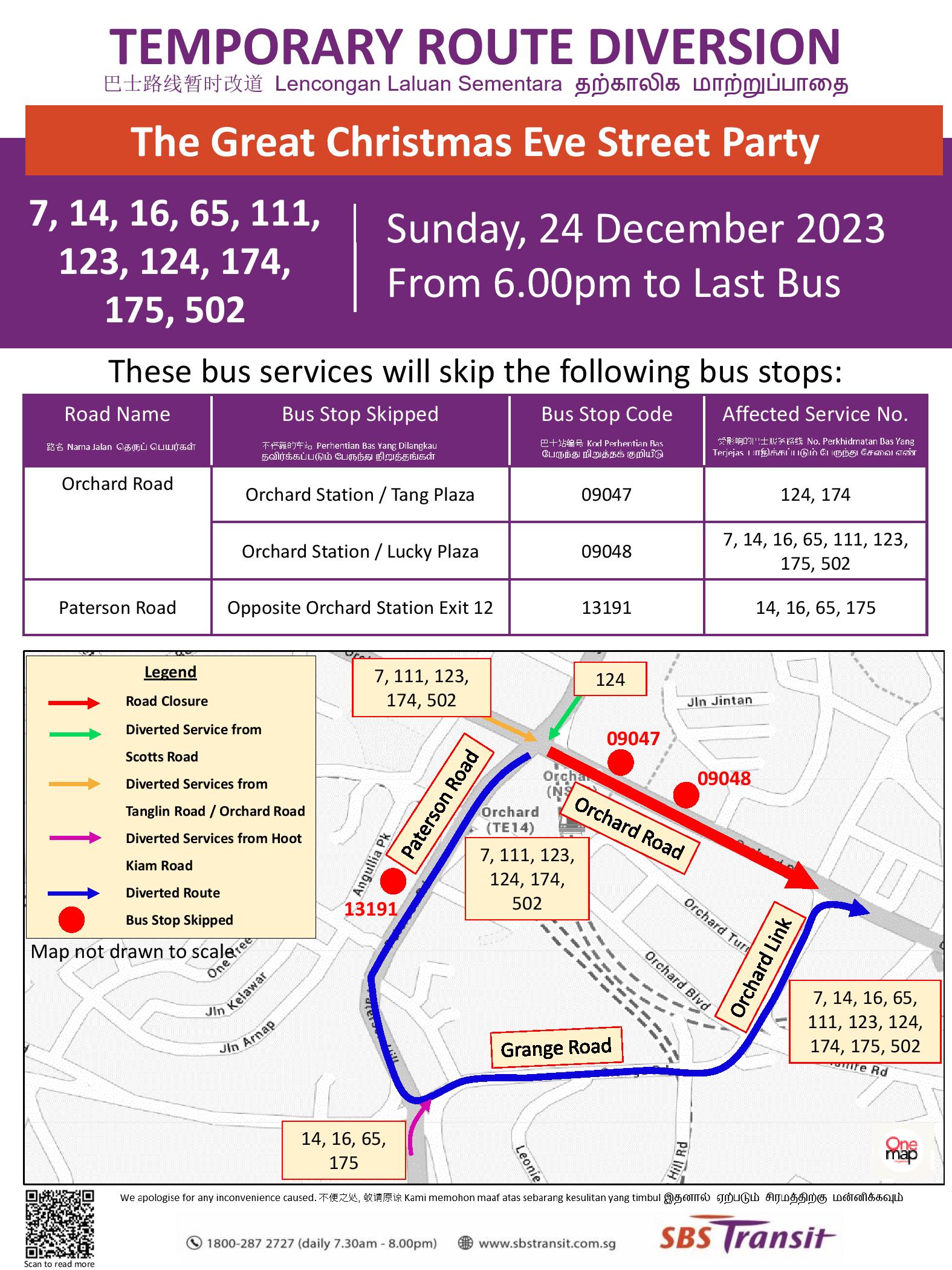 SBS Transit Temporary Route Diversion Poster for The Great Christmas