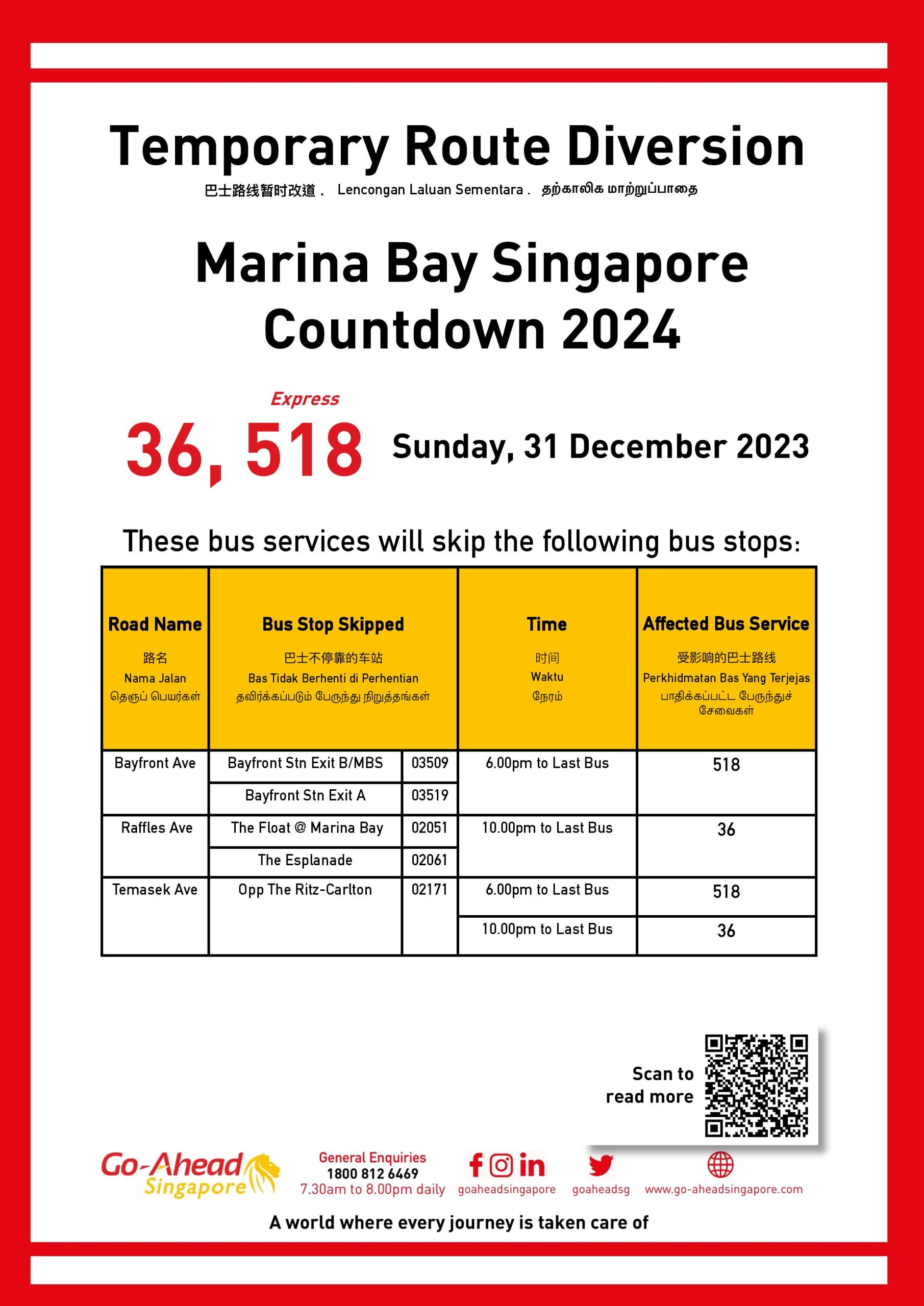 GoAhead Singapore Temporary Route Diversion Poster for Marina Bay