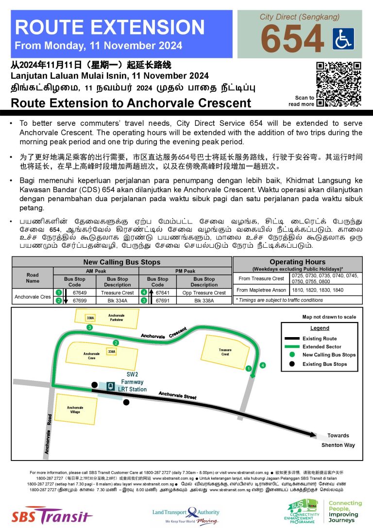 Route Extation SBS Transit Poster for CDS 654 Route Extension to Anchorvale Cres ...