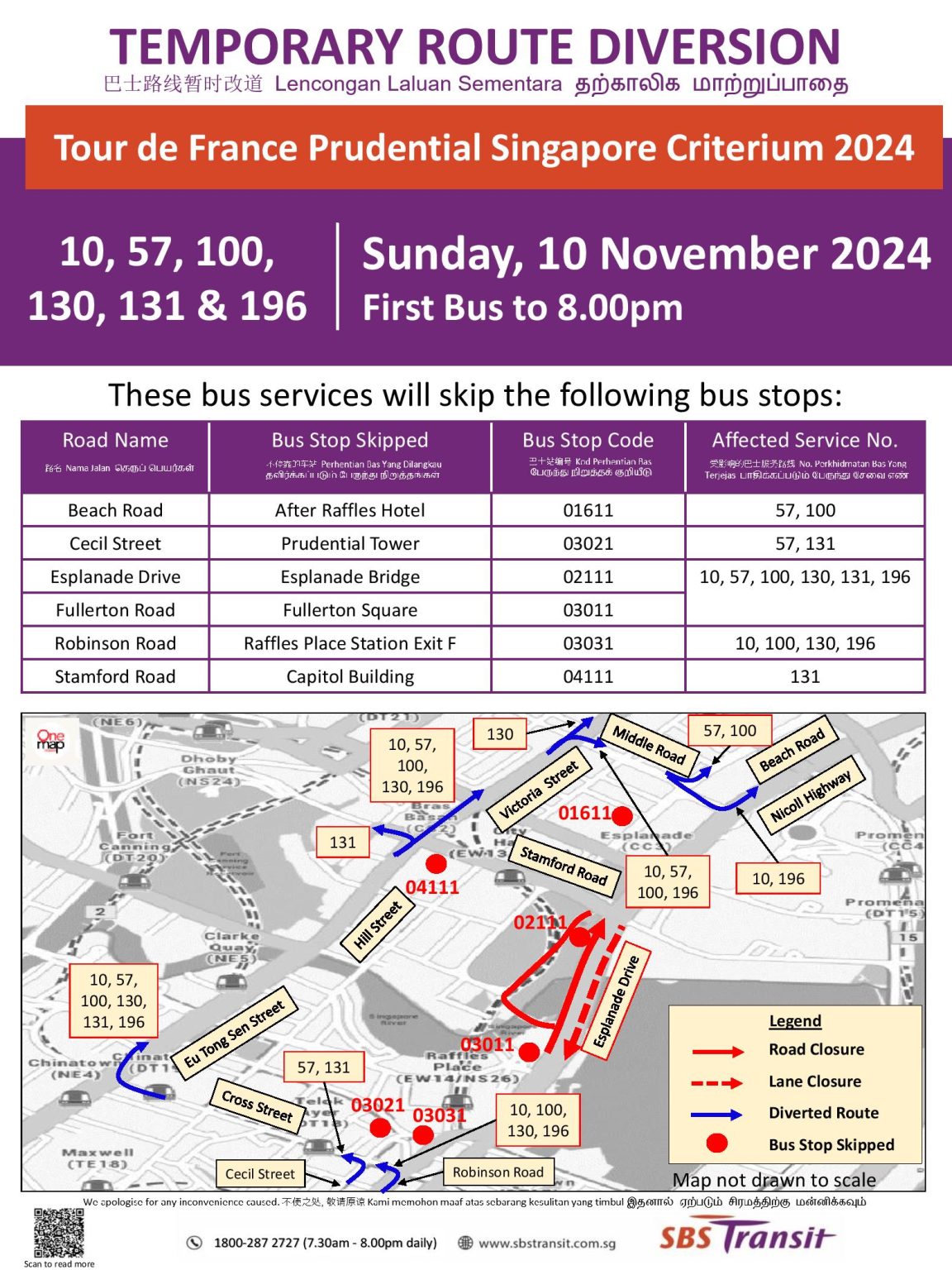 SBS Transit Temporary Route Diversion Poster for Tour de France